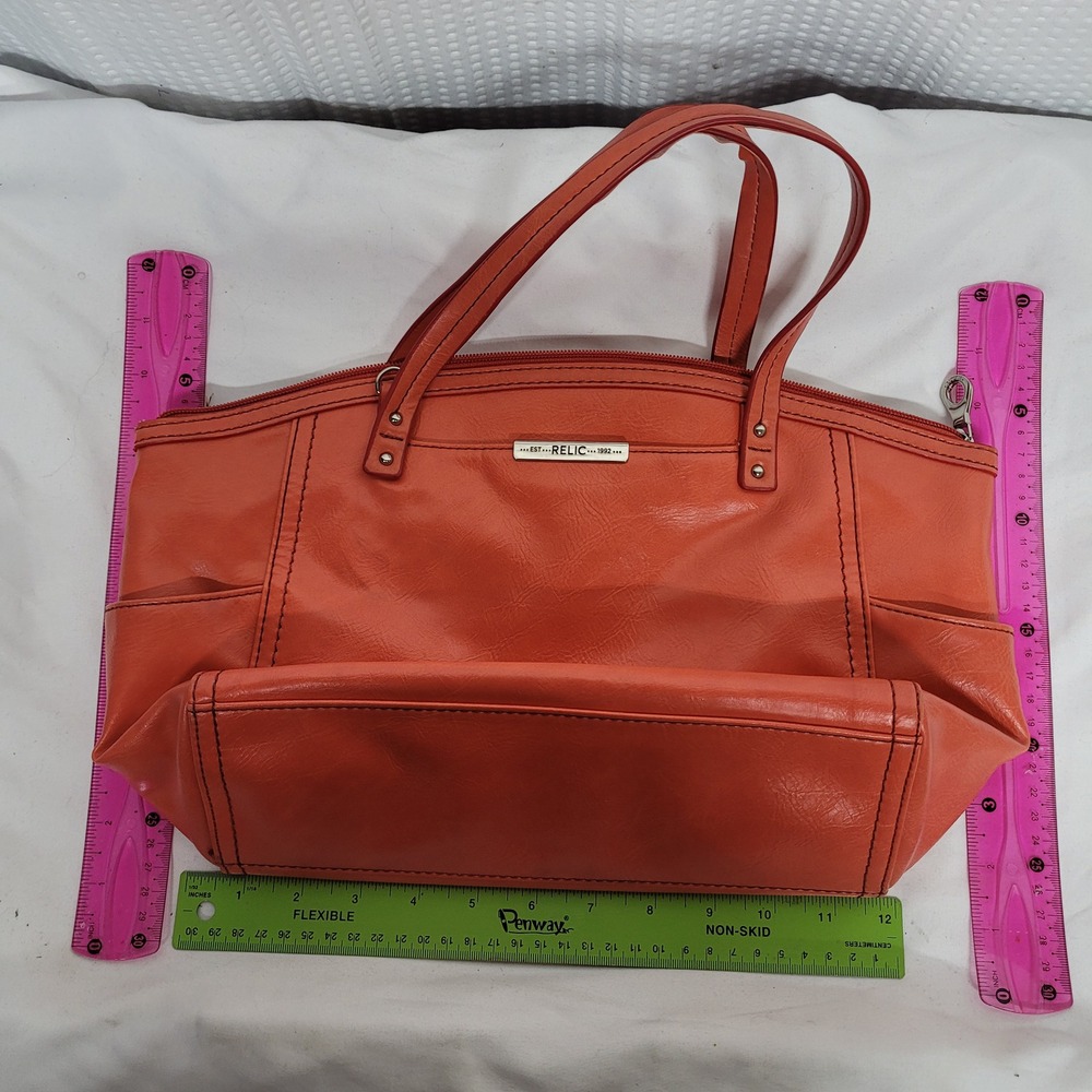 Relic Orange Faux Leather Shoulder Bag Tote Zip Top Pockets
